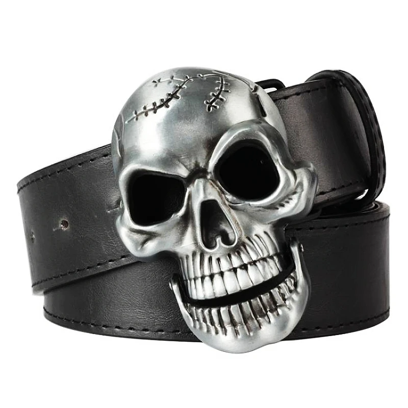 Cool Big Skull Face Heavy Metal Buckle Belt Men Skeleton Head Rock Aand Roll Style Punk Perform Clothing Accessories