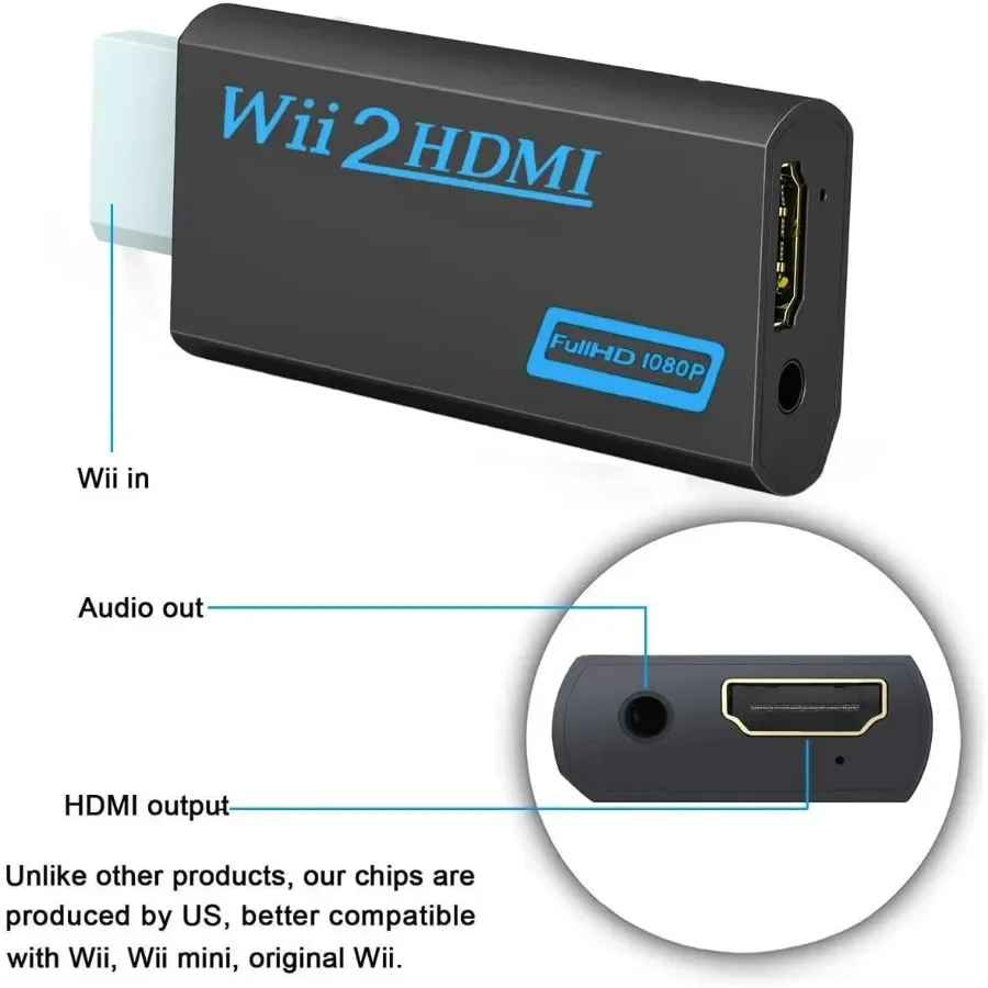 محول LccKaa HD 1080P Wii إلى HDMI متوافق مع محول WII إلى HD مع صوت 3.5 ملم لعرض شاشة HDTV للكمبيوتر مع كابل HD