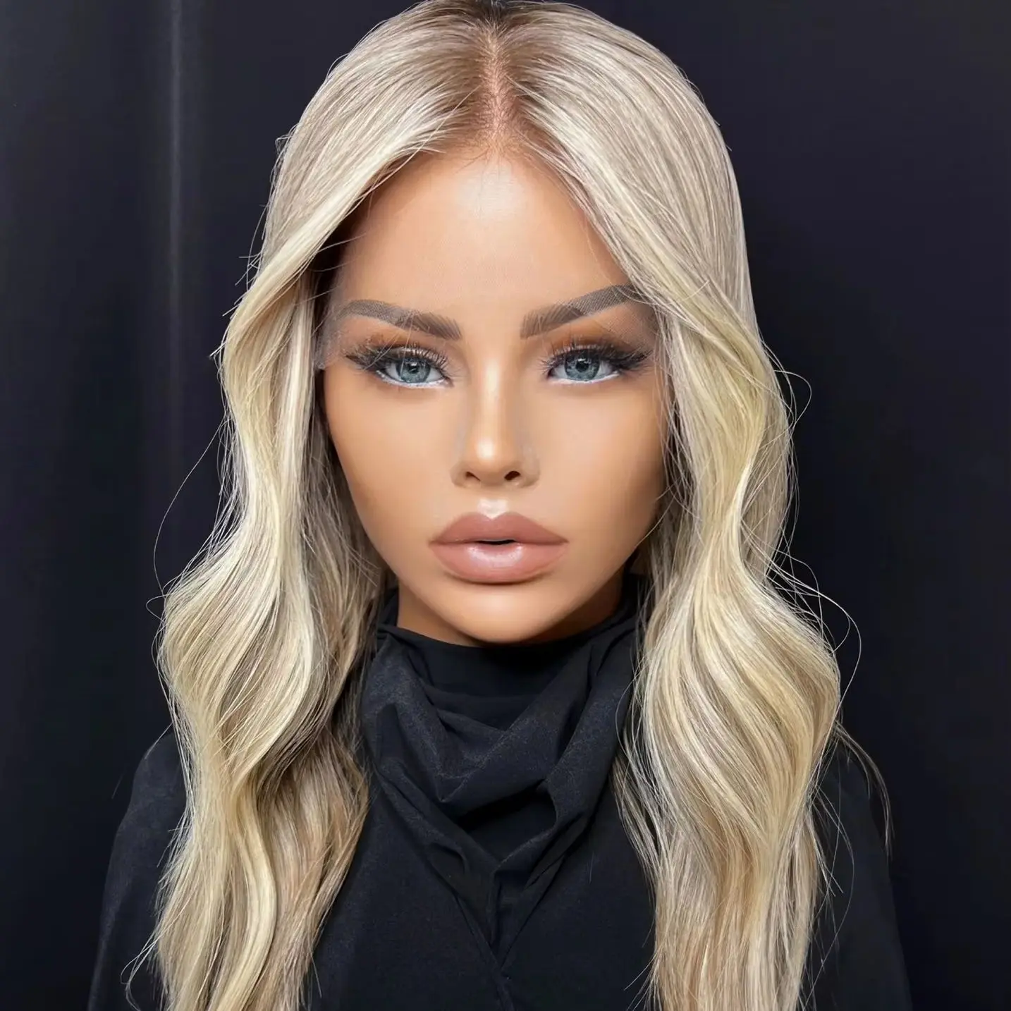 Classic Preplucked Realistic Hairline Wig Natural Looking Deep Wave Wig Ombre Ash Blonde Synthetic 13*4 HD Invisible Front Wig