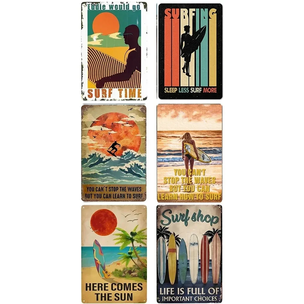Retro Tin Signs Beach Room Decor Vintage Beachy Bedroom surfboard Wall decor 12x8 Inches Sign For Surfer Girl Aesthetic