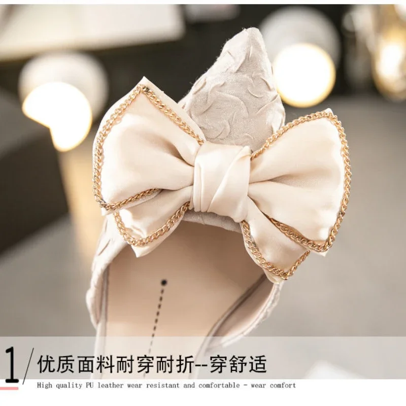 Luxury Pearl Crystal Bowtie White Wedding Shoes Women  Spring Brand Designer High Heels Pumps Woman Thin Heeled Party Shoes