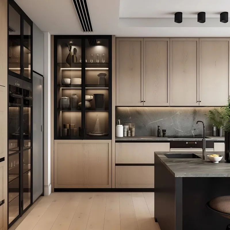 Custom Made Waterproof Premium Luxury Solid Wood Kitchen Cupboard Cabinets Modern Kitchen Cabinet Set with Sink