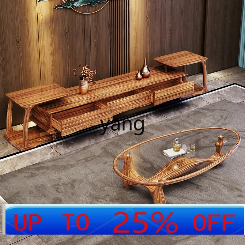 

CX Solid Wood Large Zebra New Chinese Large Apartment Living Room Glass Tea Table Combination