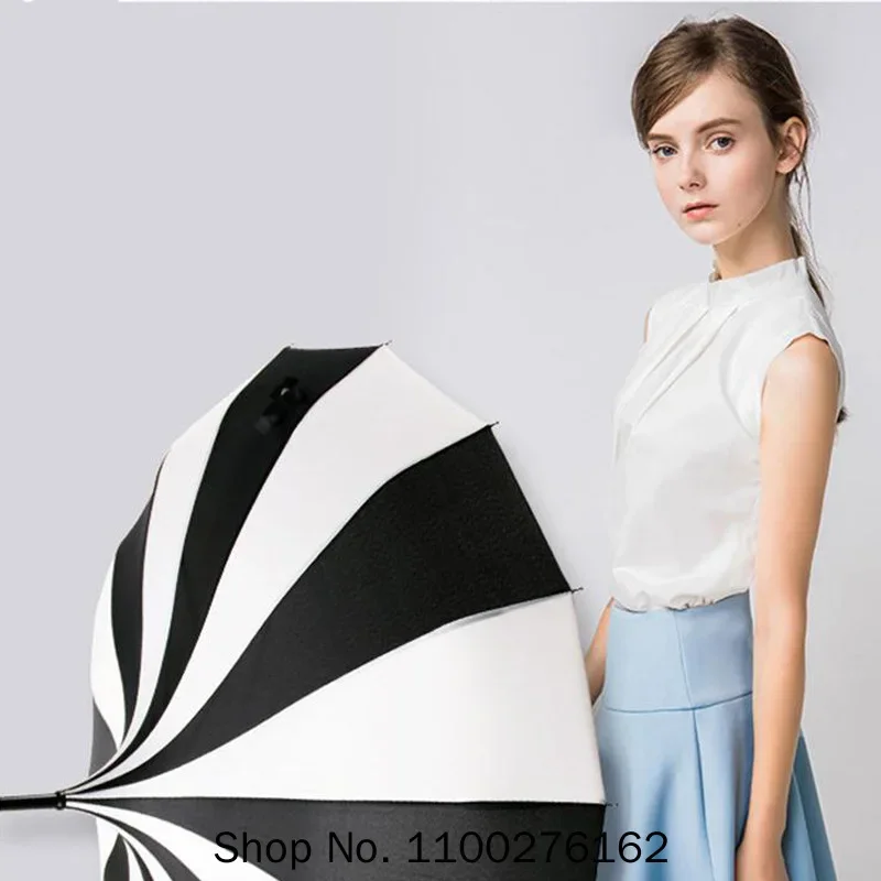 10pcs Creative Design Black And White Striped Golf Umbrella Long-handled Straight Pagoda Umbrella