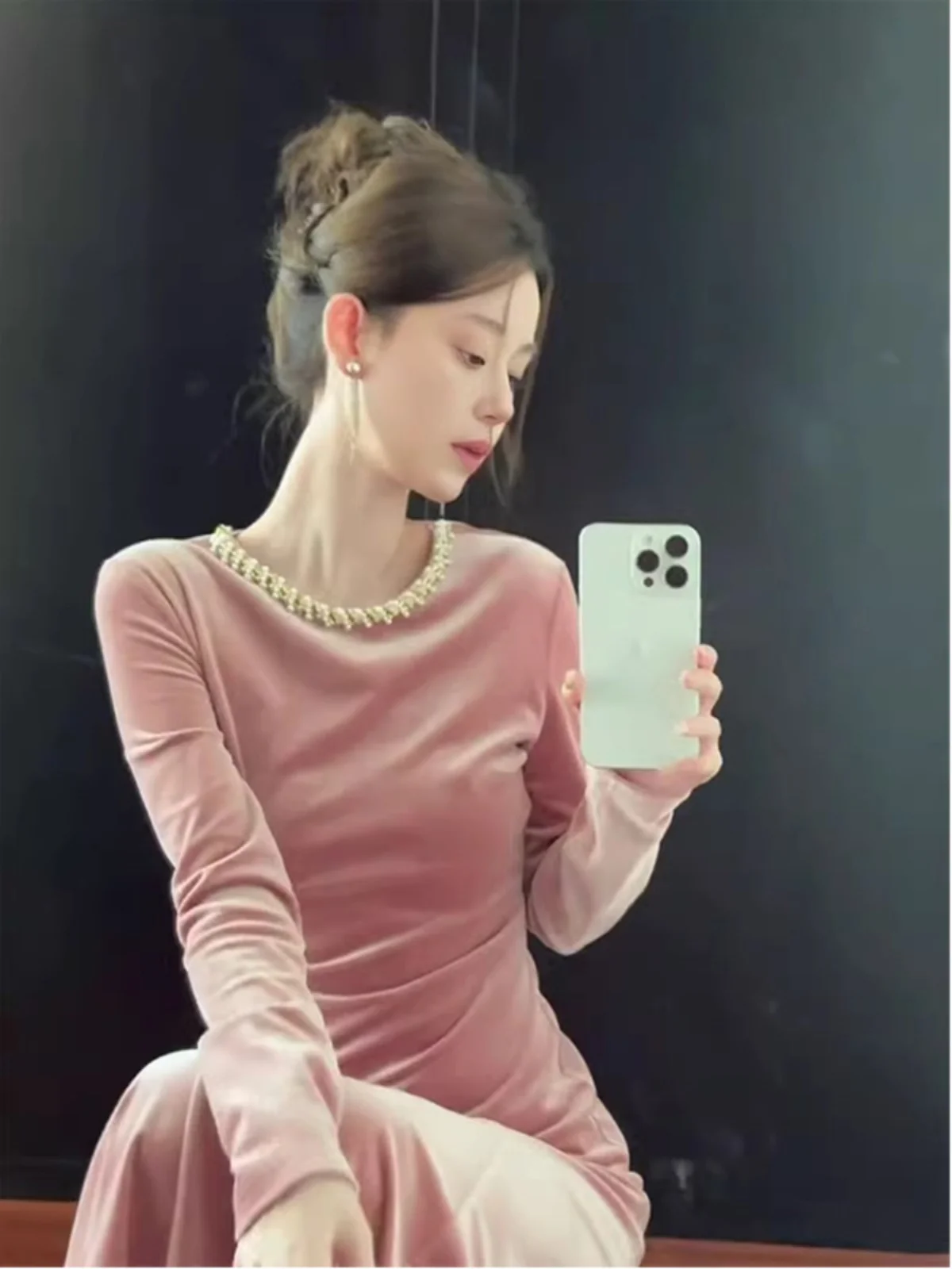 

Ele Velvet Long Sve Wedding Dr Women's Faion High Waist A-Line Skirt Birthday Engagement Par Autumn Winter