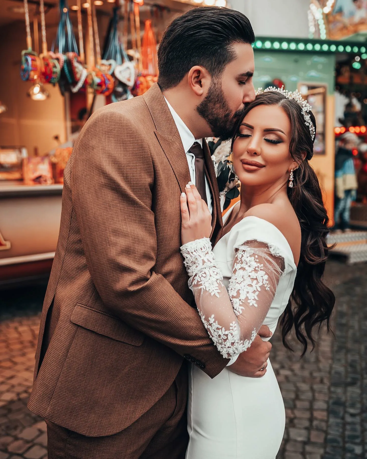 Vestidos De novia modestos árabes De encaje De manga larga vestido De fiesta De boda vestido De novia sirena mujeres personalizar a medidas bata De Marie