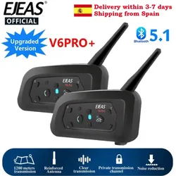 EJEAS Only Official Oversea Store V6PRO+ Motorcycle Intercom Helmet Bluetooth5.1 Headset 6 Riders 800m Communicator Waterproof