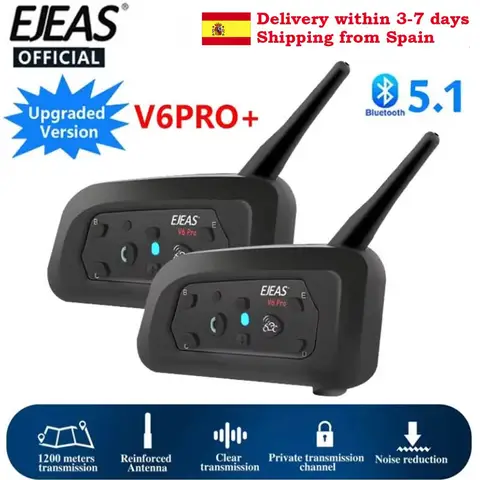 EJEAS Only Official Oversea Store V6PRO+ Motorcycle Intercom Helmet Bluetooth5.1  Headset 6 Riders 800m Communicator Waterproof
