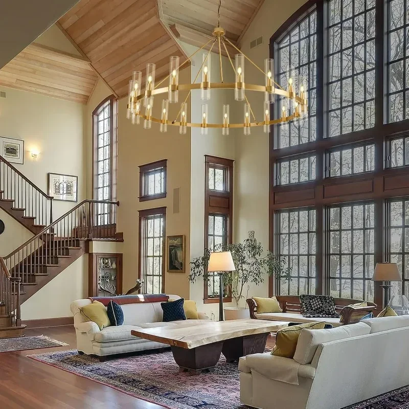 Chandeliers Gold Wagon Wheel Chandelier 60 Inch Chandelier with Glass Shade 20 Light Chandelier for Living Room,  Chandeliers