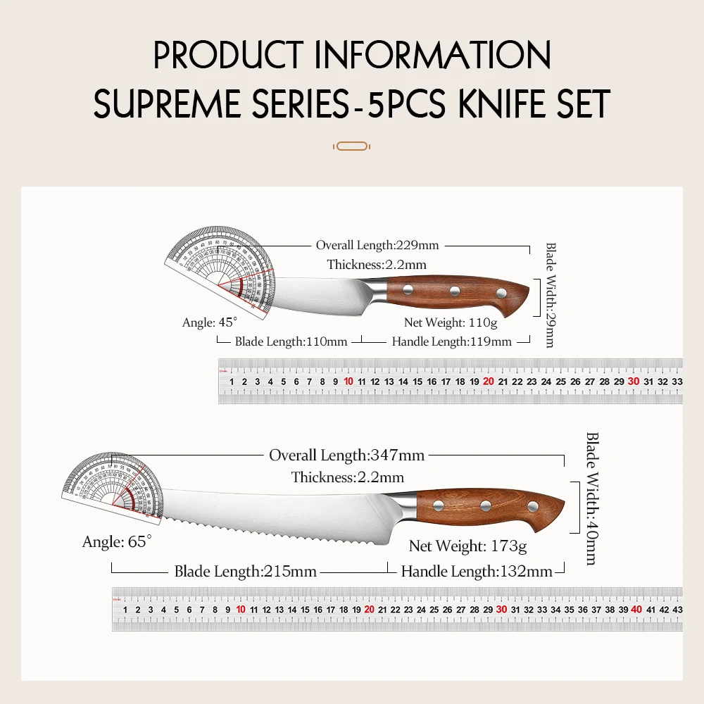 HEZHEN 5PC Chef Knife Set German 1.4116 Stainless Steel Sharp Cook Santoku Knife Gift Box Kitchen Utility Knife