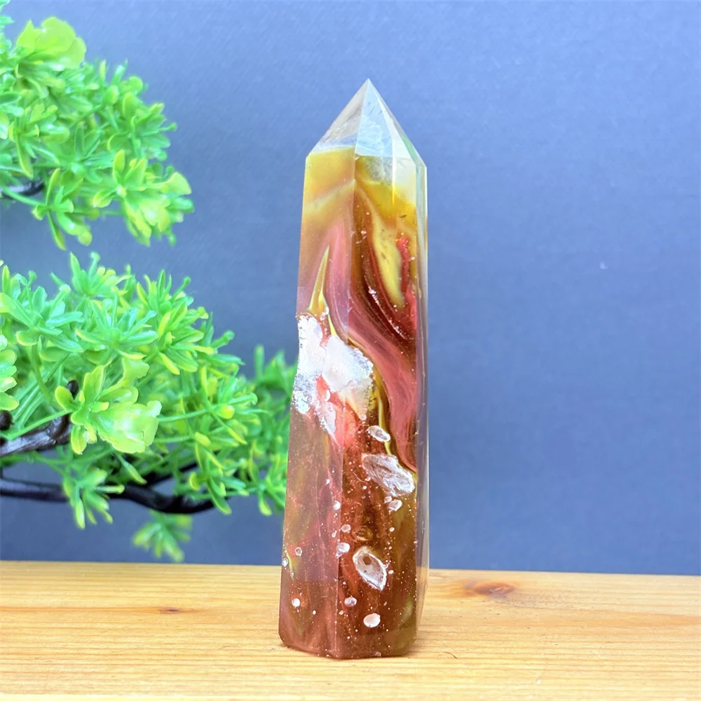 Artificial Quartz Tiger Skin Smelted Stone Tower Yellow Stripe Crystal Wand Reiki Healing Crystal Home Decor for Meditation Witc