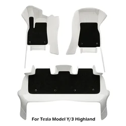 Leather Floor Mats for Tesla Model Y 3 Highland Single/Dual-Layer All Weather Leather Base Floor Liner and Removable Soft Carpet