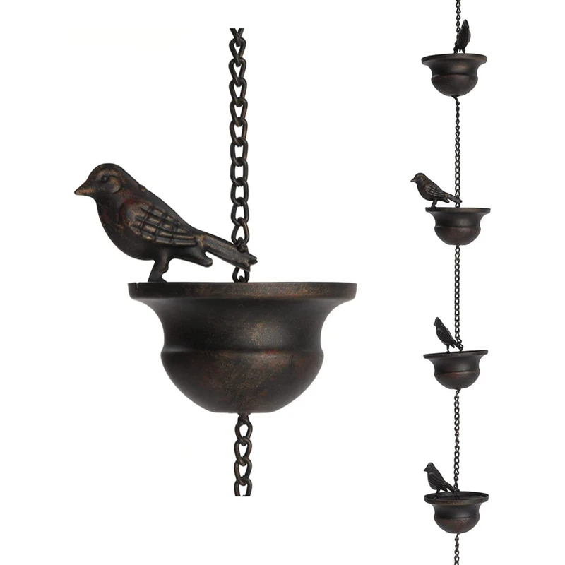 

Mobile Birds On Cups Rain Chain For Outside, Rain Chains For Gutters Downspouts, Dark Bronze Easy Install