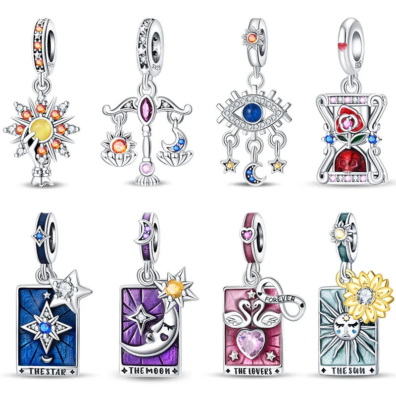 

Magic Tarot Series 925 Silver Lovers Stars Moon Sun Charms Beads Fit 3mm 925 Original Bracelets DIY Birthday Jewelry Gift