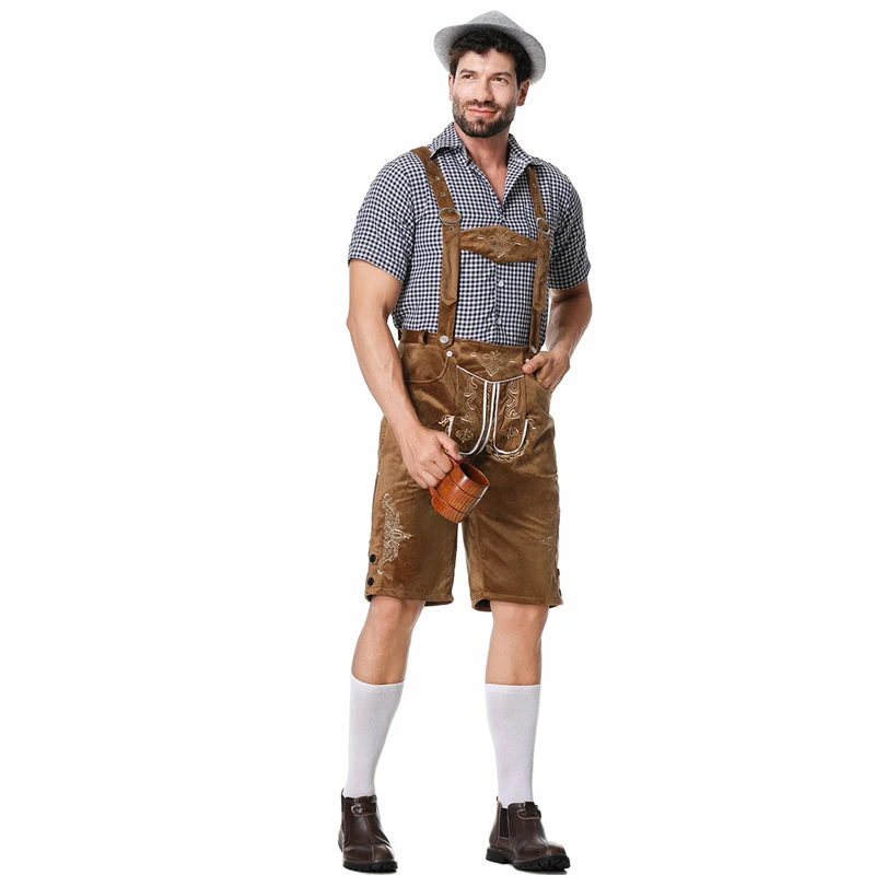 الرجال كرنفال مهرجان أكتوبر زي البافارية كلوبوير نادل الأعلى و Lederhosen تأثيري هالوين فستان حفلة تنكرية #3
