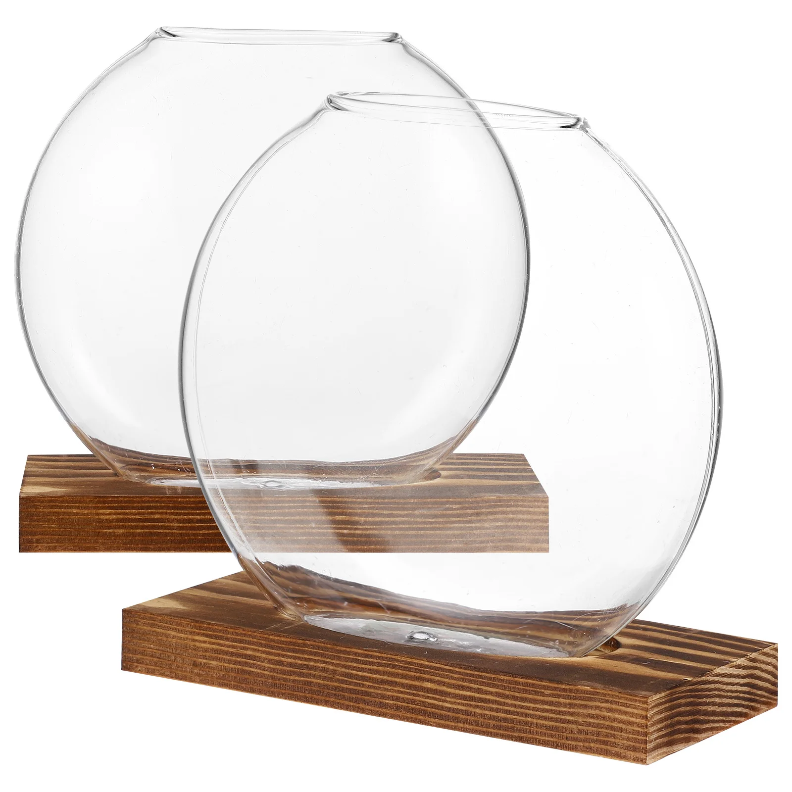 

2Sets Wood Art Vase Creative Glass Planter Small Clear Vase for Hydroponic Plants Desktop Decor Home Office Balcony Farmhouse