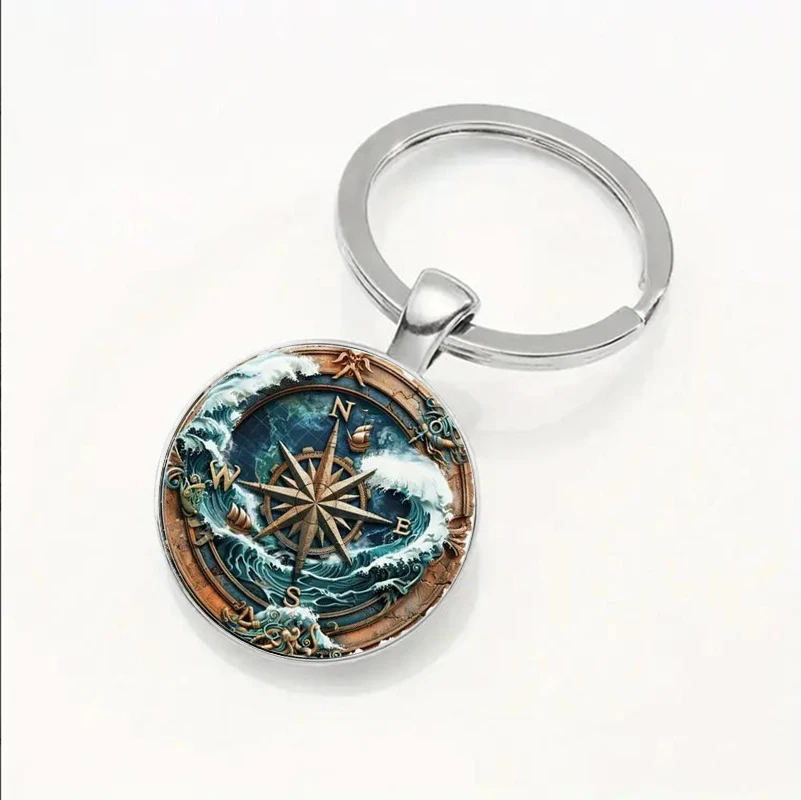 

1 retro navigation compass keychain, a holiday gift for relatives and friends