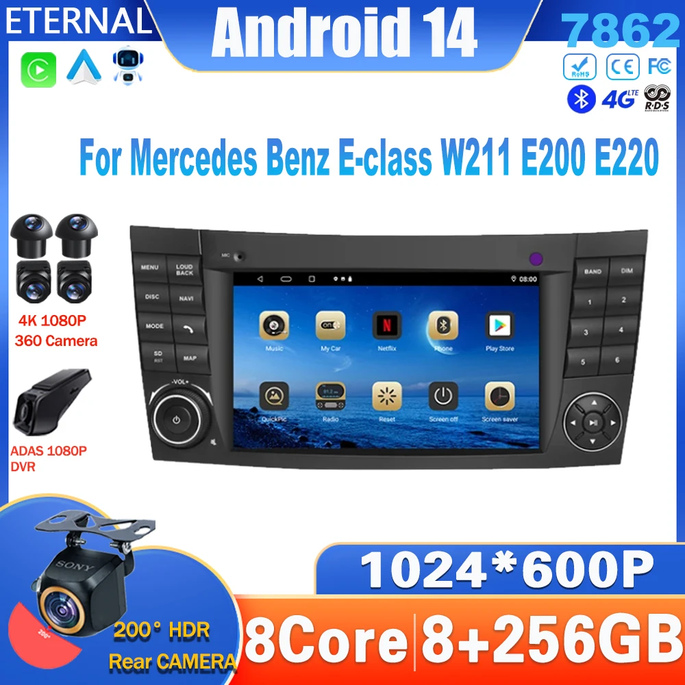 Android Car Radio For Mercedes Benz E-class W211 E200 E220 E300 E350 E240 E270 E280 CLS CLASS W219 Stereo DVD Multimedia Screen