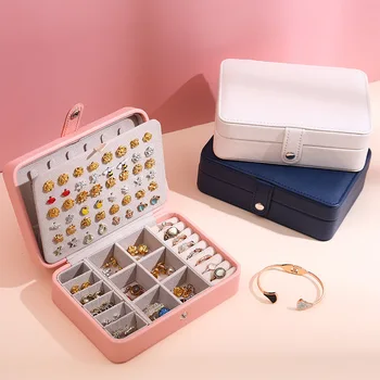 Boîte de rangement à bijoux portable à double couche avec boutons, collier, montre, boucles d'oreilles, bague 1