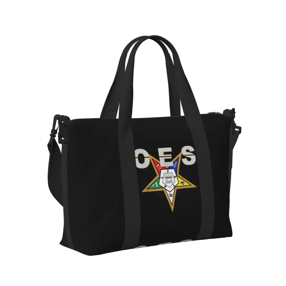 

OES Emblem Order Of The Eastern Star Beach Travel Bag Large Capacity Tote Bags for Gym Sport Women Shopping Duffle Shoulder Bag