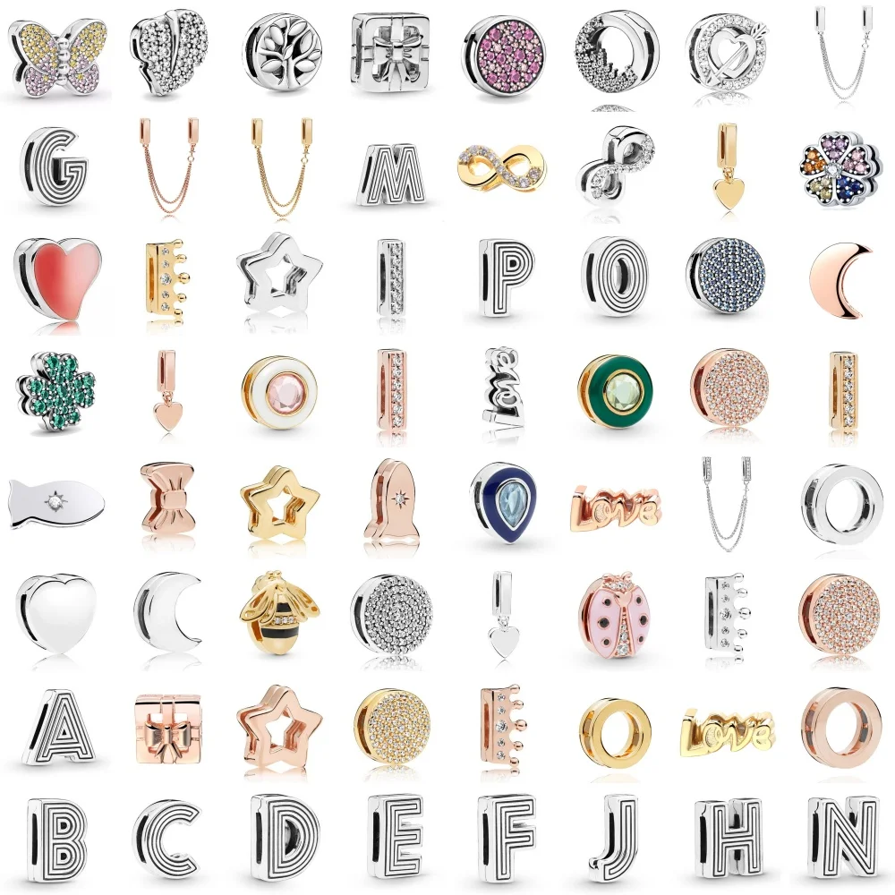 

Новые оригинальные серебряные подвески 925, отражения, клипсы, сердце любви, клеверные буквы, бусины, подходят для оригинального плоского браслета, ювелирные изделия своими руками для женщин
