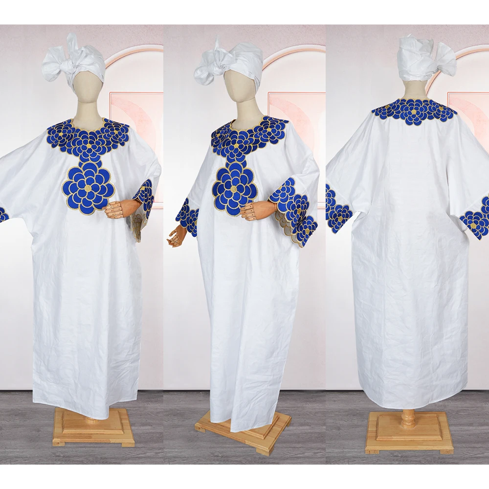 Nouveau élégant vêtements africains femmes broderie fête de mariage église Robe blanche Bazin Riche Robe grande taille musulman BouBou Djellaba