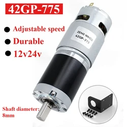 High torque 12V/24V planetary brushed motor 42GP-775 can rotate forward and reverse 8RPM~1600RPM, shaft diameter 10MM