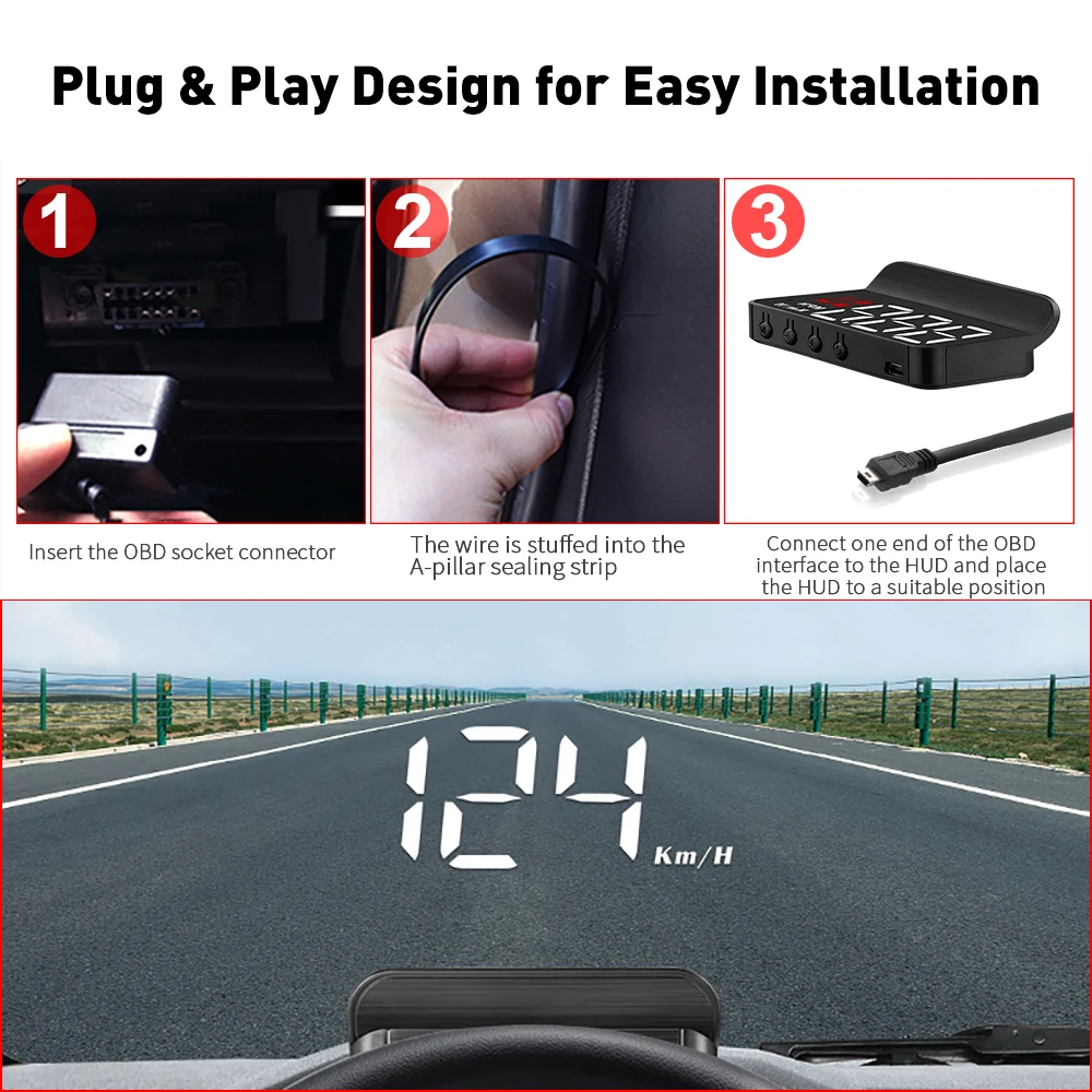 Hud Head Up Display forniture per auto misuratore di velocità digitale per auto OBD tachimetro calibri OBD2 proiezione del parabrezza per vetro