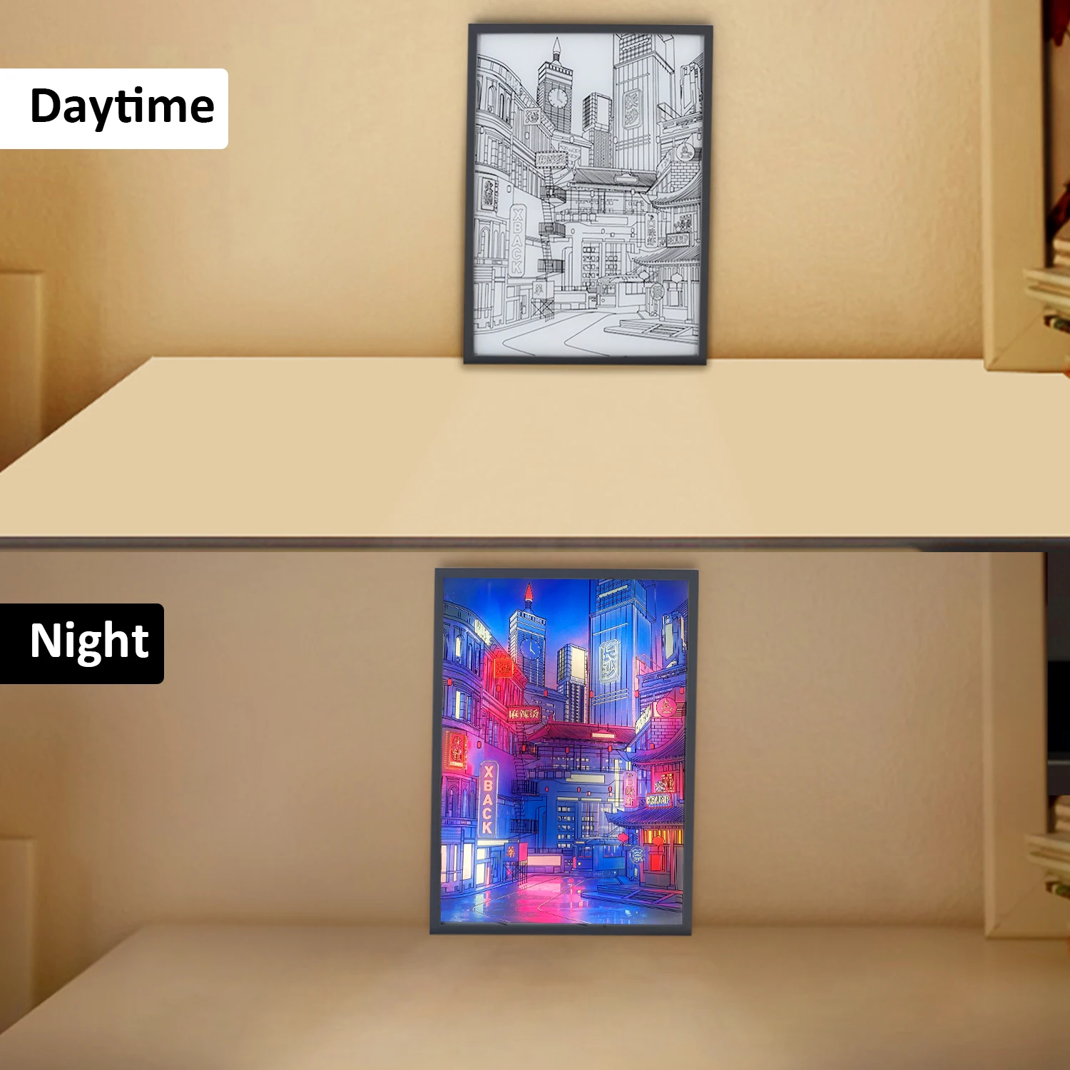 LED Beautiful City Night View Light Painting HD Picture Narrow Bezel Usb Plug 3 Color Dimming Romantic Home Decor Night Lamp