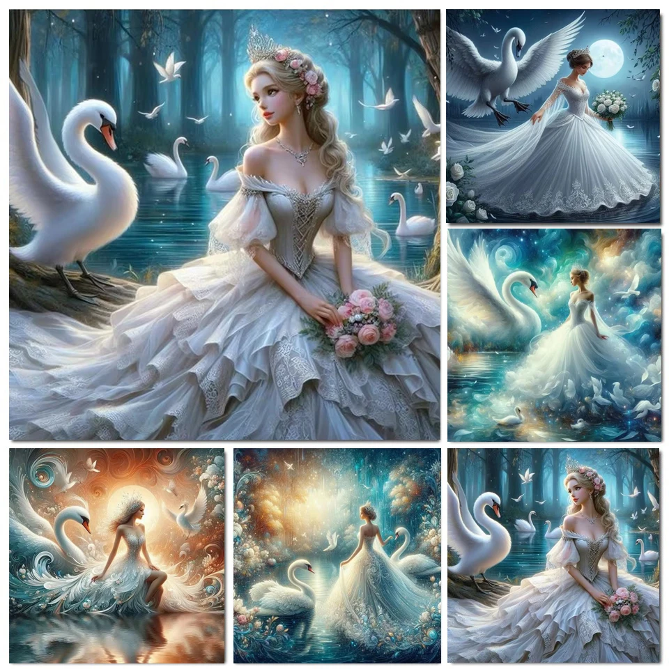 Princess Moon Swan Beauty Girl 5D Diy Diamond Mosaic Full Diamond Painting New 2025 Cross Stitch Kits Picture of Rhinestones