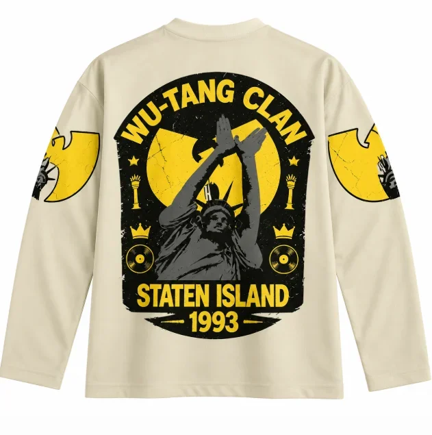 Wu-Tang Retro Ice Hockey Jersey Men Hip Hop Streetwear Long Sleeve V Neck Shirts Vintage Graphic Oversized Tee mens t shirts
