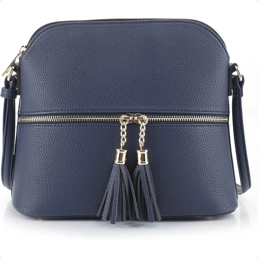 

SG SUGU Lunar Lightweight Medium Dome Crossbody Bag Shoulder Bag with Tassel Zipper Pocket Adjustable Strap