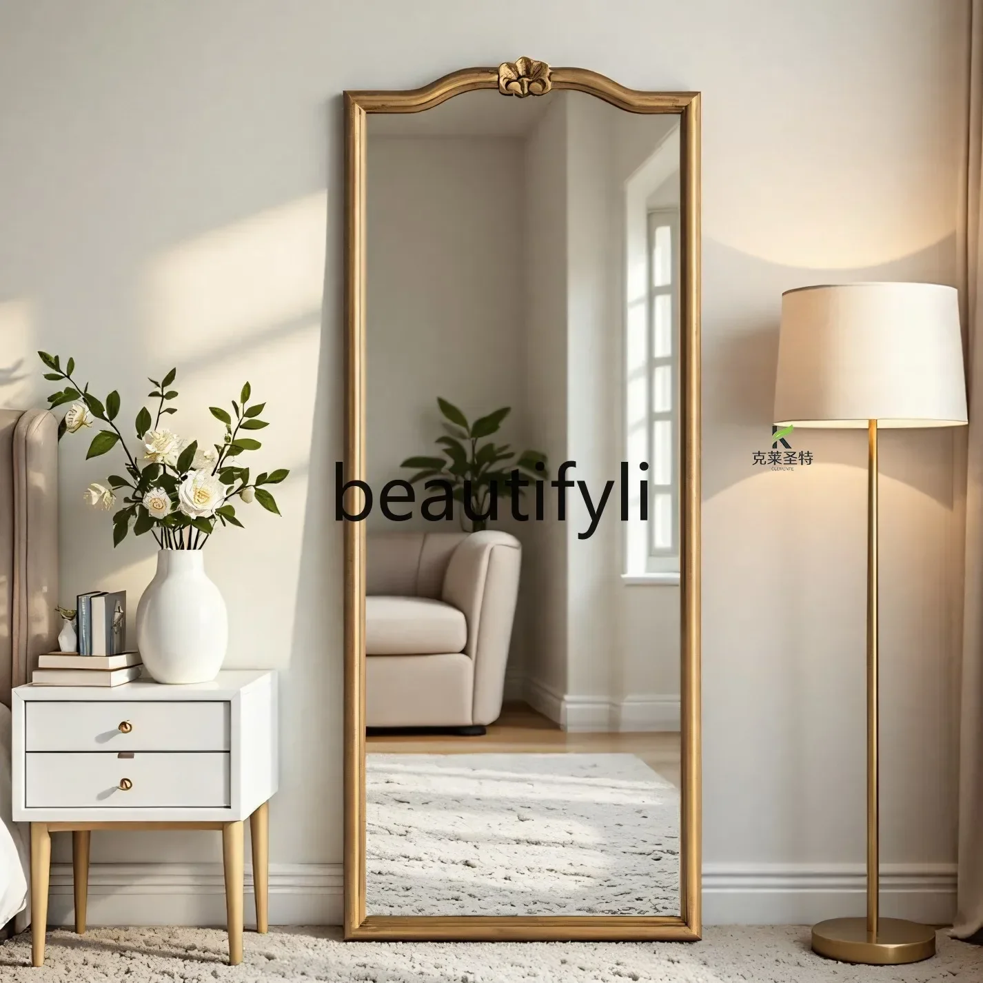 

a26 Full-length mirror against the wall, luxury full-length mirror, American floor-to-ceiling, retro fitting mirror for home use