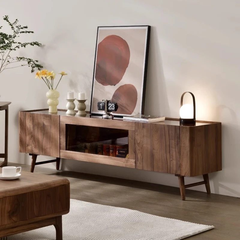 

LXY all solid wood TV cabinet combination new Chinese living room black walnut storage video cabinet