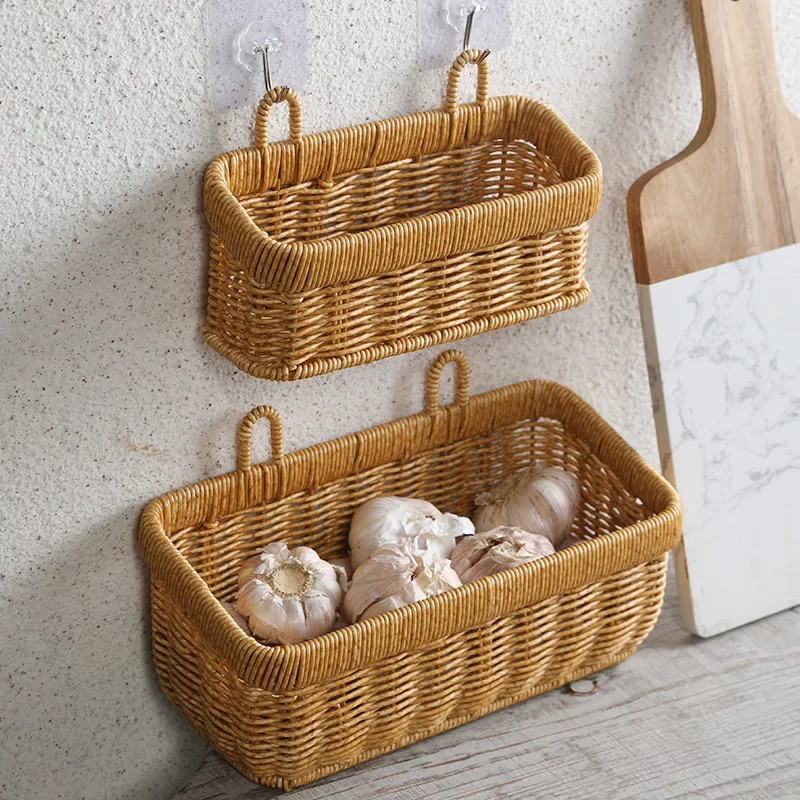 Wall Hanging Storage Basket Container Decorative Basket Hand Woven Kitchen Storage Basket for Garden Flower Pot Living Room