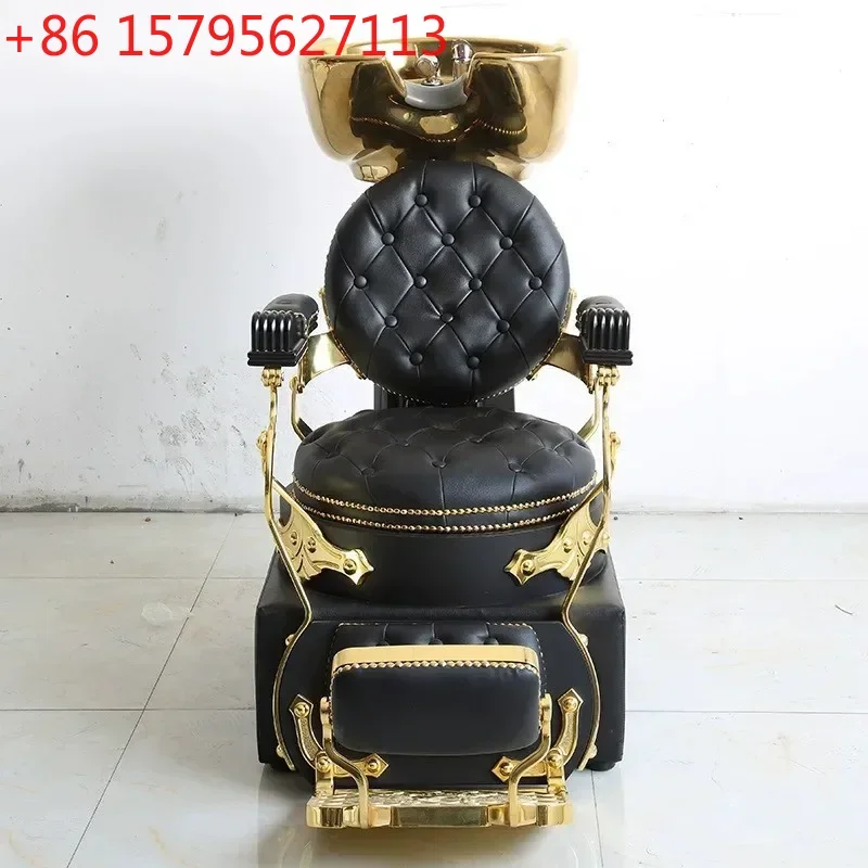 

Новая ретро-кровать для мытья головы с золотым покрытием для парикмахерских и салонов красоты, массажное кресло-реклайнер для мытья волос, кресло для промывки волос