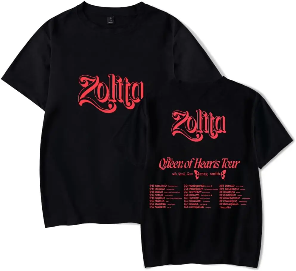 Zolita Merch Queen of Hearts Tour T Shirt Short Sleev Classic Print Top Tee Unisex