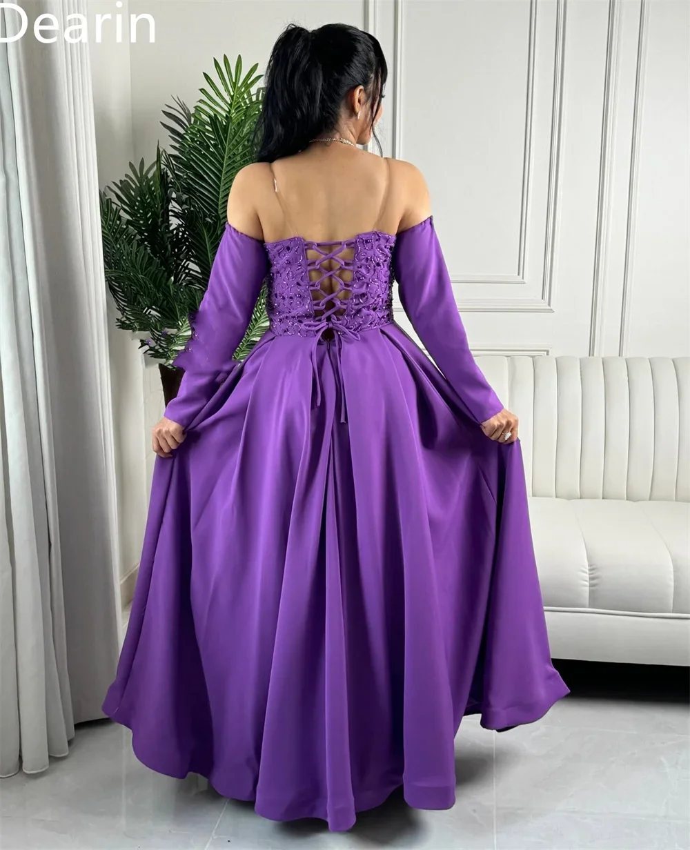 Customized Evening Gown Dearin Spaghetti Strap A-line Floor Length Skirts Draped Applique Beading Bespoke Occasion Dresses Saudi