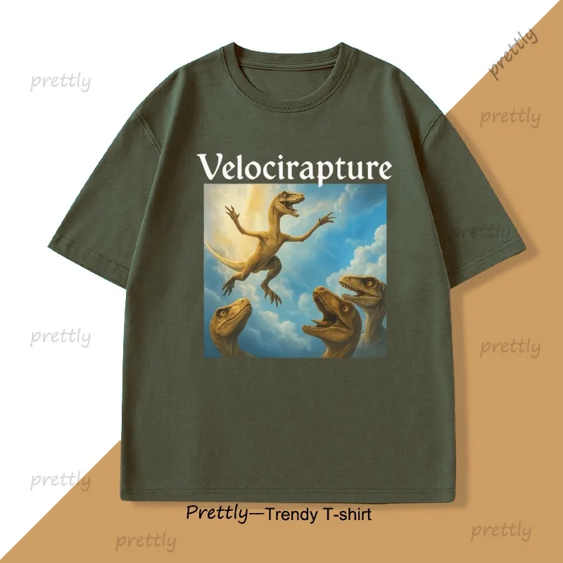 Velocirapture Funny Dinosaur Graphic T-Shirt Men Women Harajuku Cotton Short Sleeve Printed Tshirt Man Clothing Streetwear