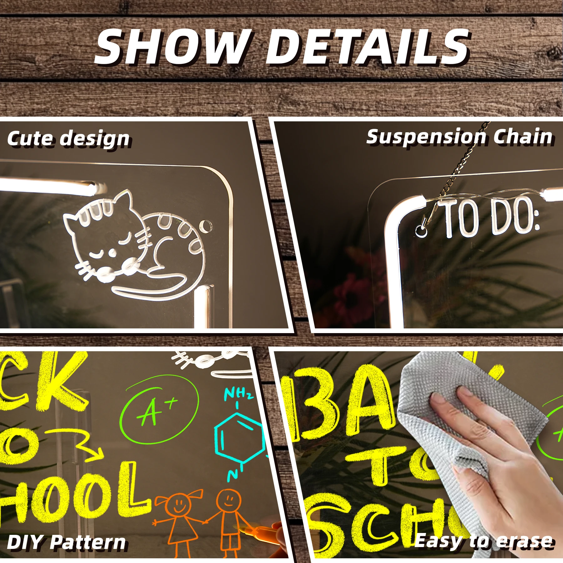 Back to School Neon Sign DIY Writing Board Light up Note Board Led Drawing Board for Office School Home for Kids Gifts 