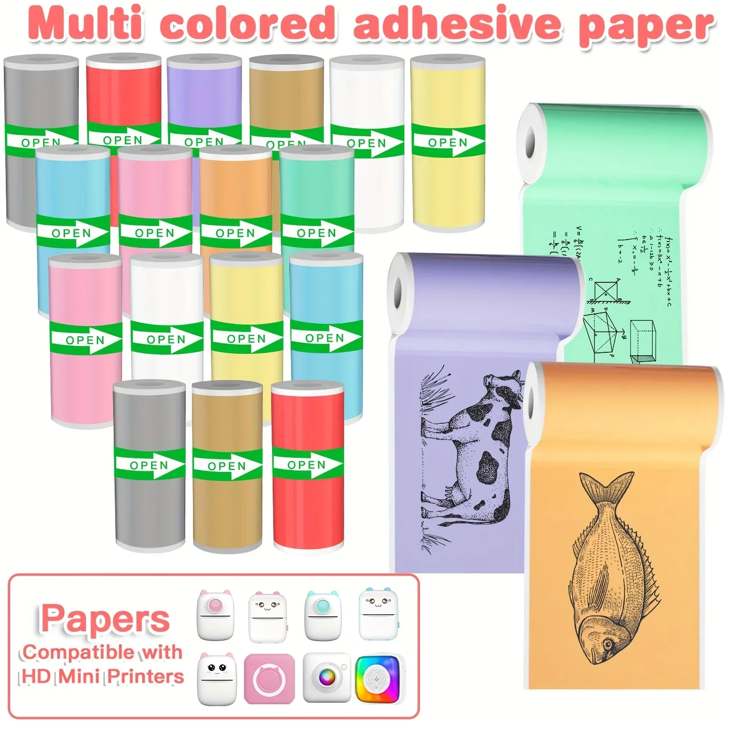 

10/20 Rolls Color Thermal Sticker Paper 57mm - Self-Adhesive Refills for Wireless Mini Printers, Photos/Labels/Notes/Memos