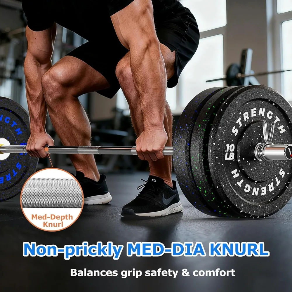 قضيب رفع الأثقال 7 أقدام 45 رطل لتدريب القوة لضغط مقاعد البدلاء القرفصاء المميت - سعة 1000 رطل