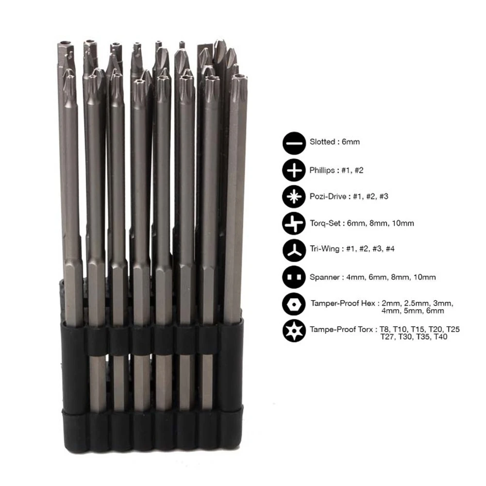 32x Extended Screwdriver Bit Set Alloy Steel 150mm Long Torx Tamper Proof Spanner Screwdriver Drill Bit For Phillips Hex Drill