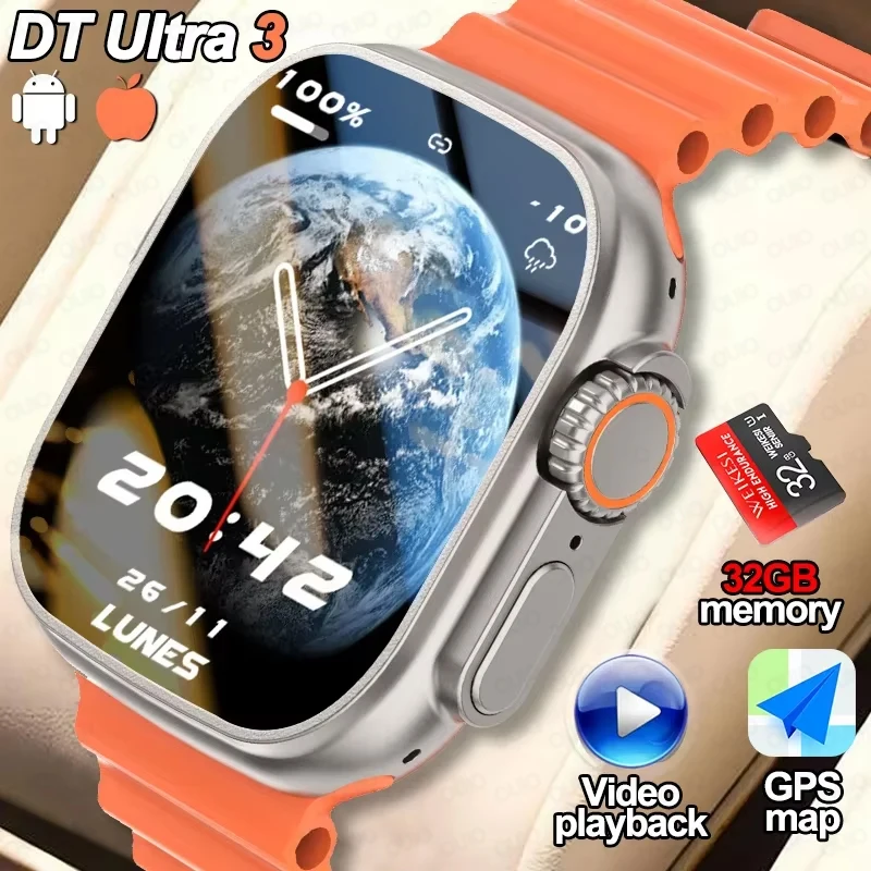 DT Ultra 3 Smartwatch 2025 بلوتوث NFC 4GB MP3 MP4 Player مع APP Store Chat GPT AI Compass Sport مقاوم للماء ساعة ذكية للرجال