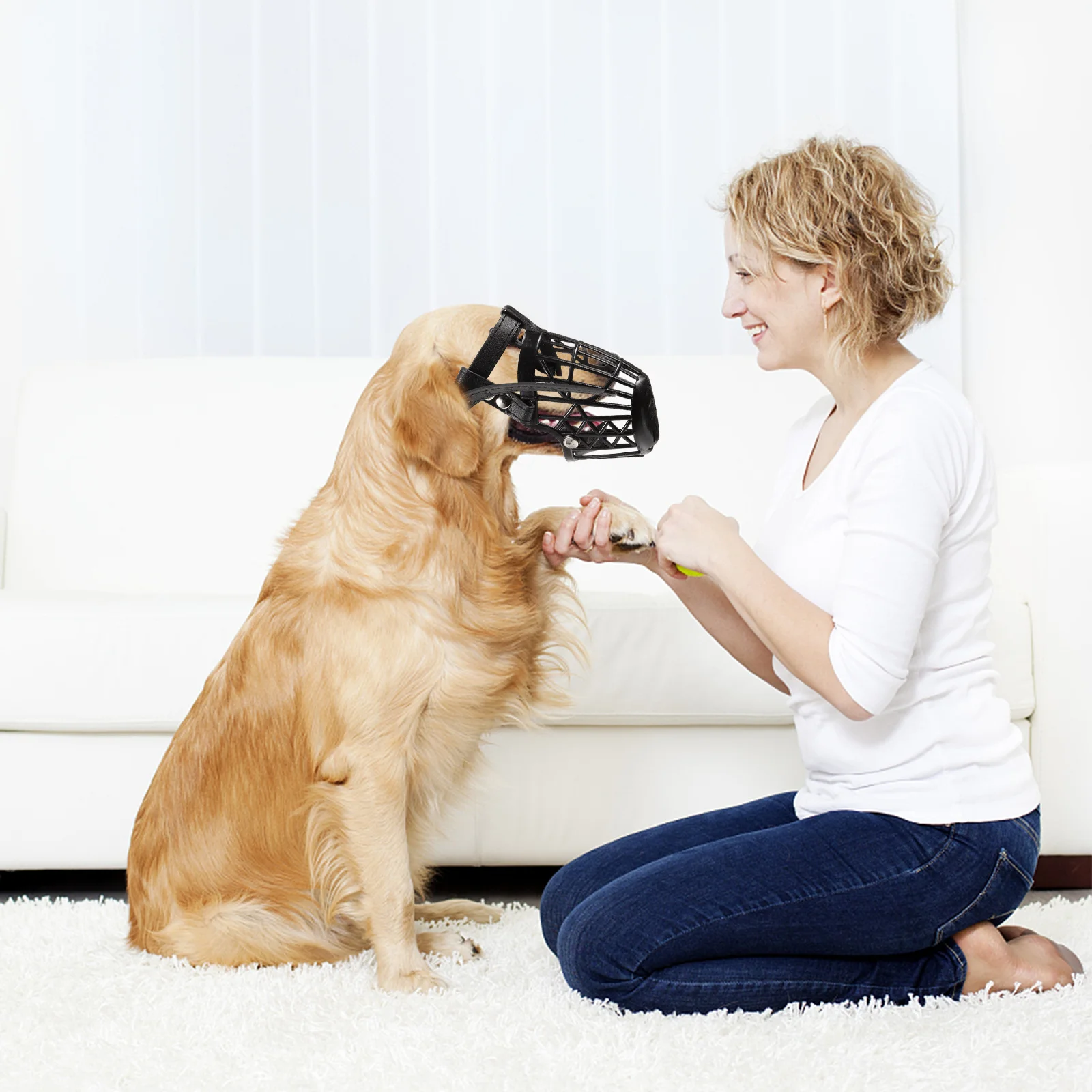 

1Set Dog Muzzle Plastic Basket Adjustable PU Strap 7 Sizes Set Anti-Bite Bark Control for Dogs Dog Muzzle