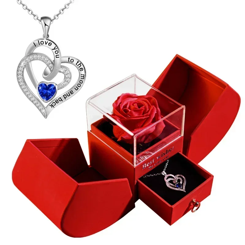 

Eternal Rose Gift Box /w Heart Necklace For Women I Love You To The Moon And Back Birthday Wedding Gifts For Mom Girlfriend Wife