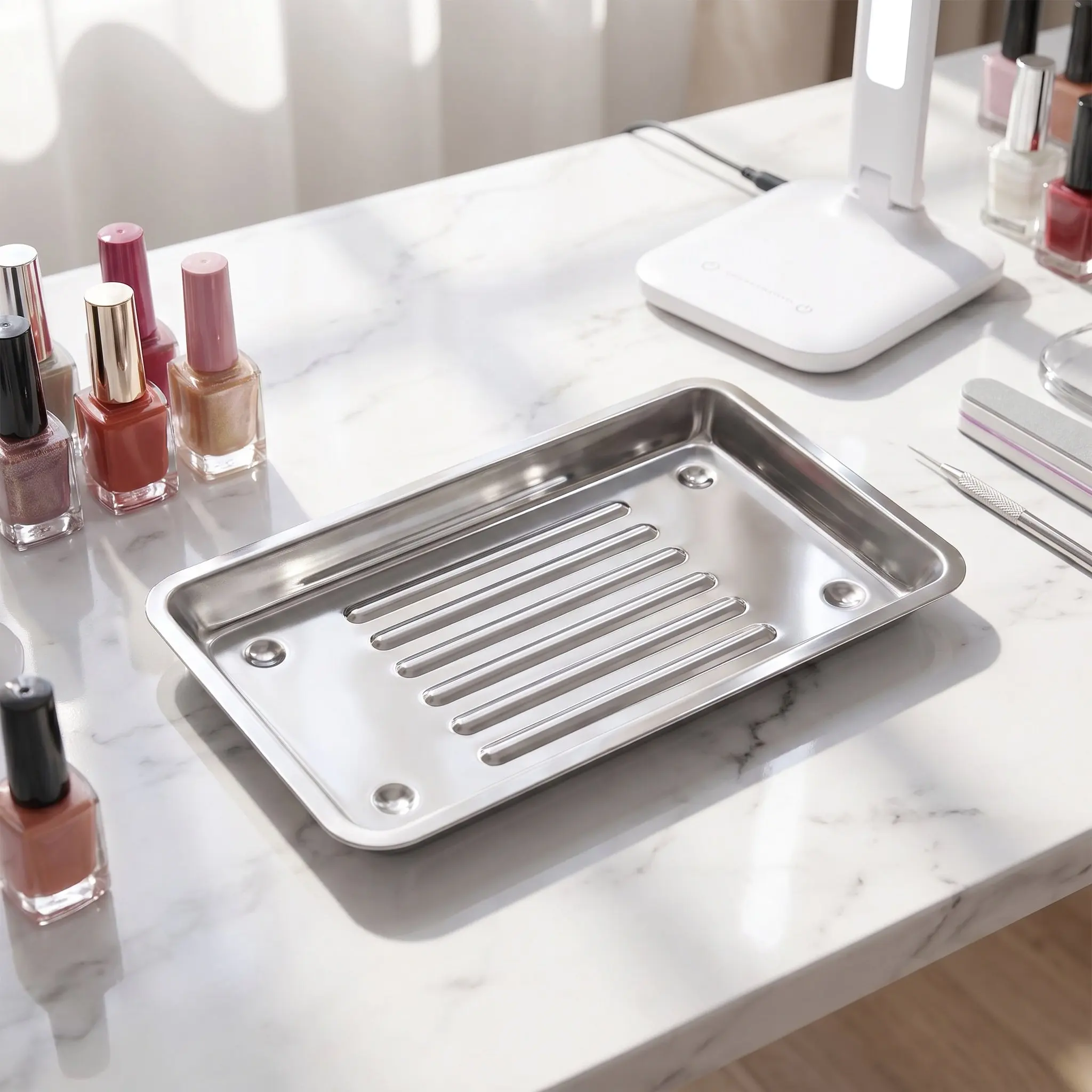 2Pcs Stainless Steel Nail Tool Sterilization Tray Stable Metal Tray for Manicure Equipment Cleaning Nail Tech Supplies