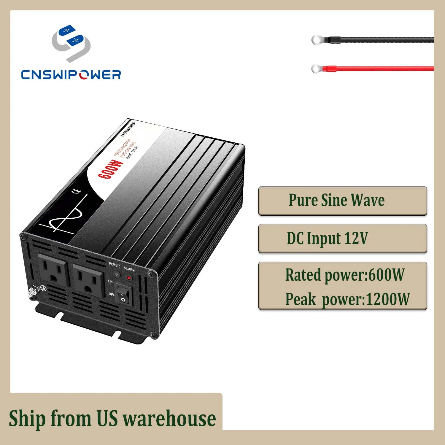 

Pure sine wave solar power inverter 12v to 120v 60hz 600w portable