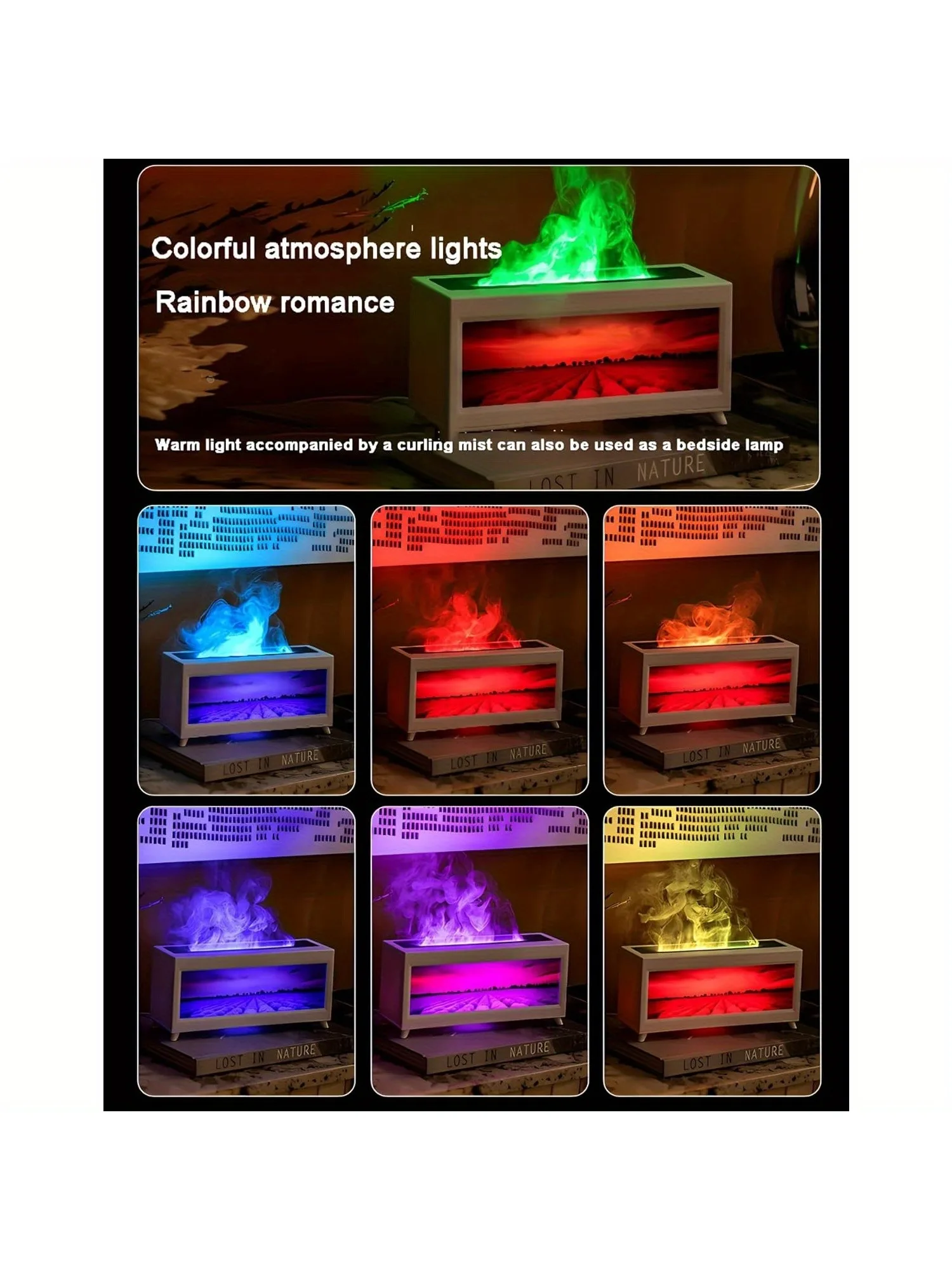 Colorful Flame Humidifier, 7 Colors Variable, Ultra Silent, For Room, Bedroom (No Water Auto Shut-off-150ml)