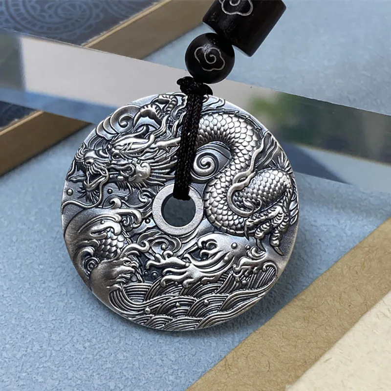 

Мужской кулон-оберег из чистого серебра 999 пробы с драконом, винтажный, круглый, в национальном стиле, модный, индивидуальный